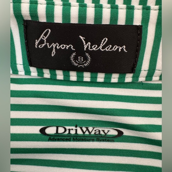 Byron Nelson DriWay Golf Shirt Green White Stripes Medium  Performance Polo - Picture 4 of 12